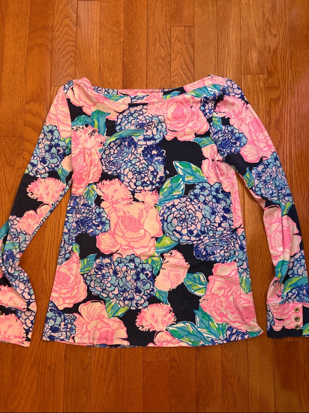 Lilly Pulitzer Navy Pink Blue Floral Long Sleeve Tee